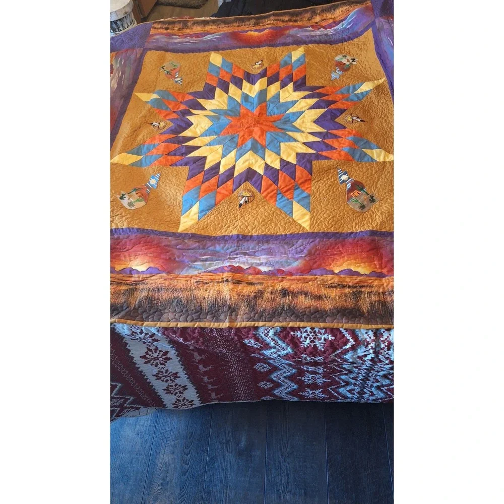 Native American Star Quilt 58x58 ‎ Vintage